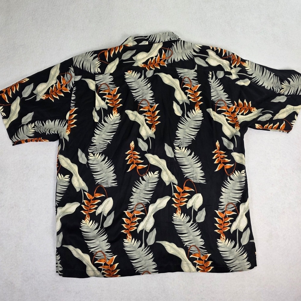 Tommy Bahama Mens XL Silk Camp Shirt Black Tropical Leaf Floral Button Down 100% - Picture 4 of 8